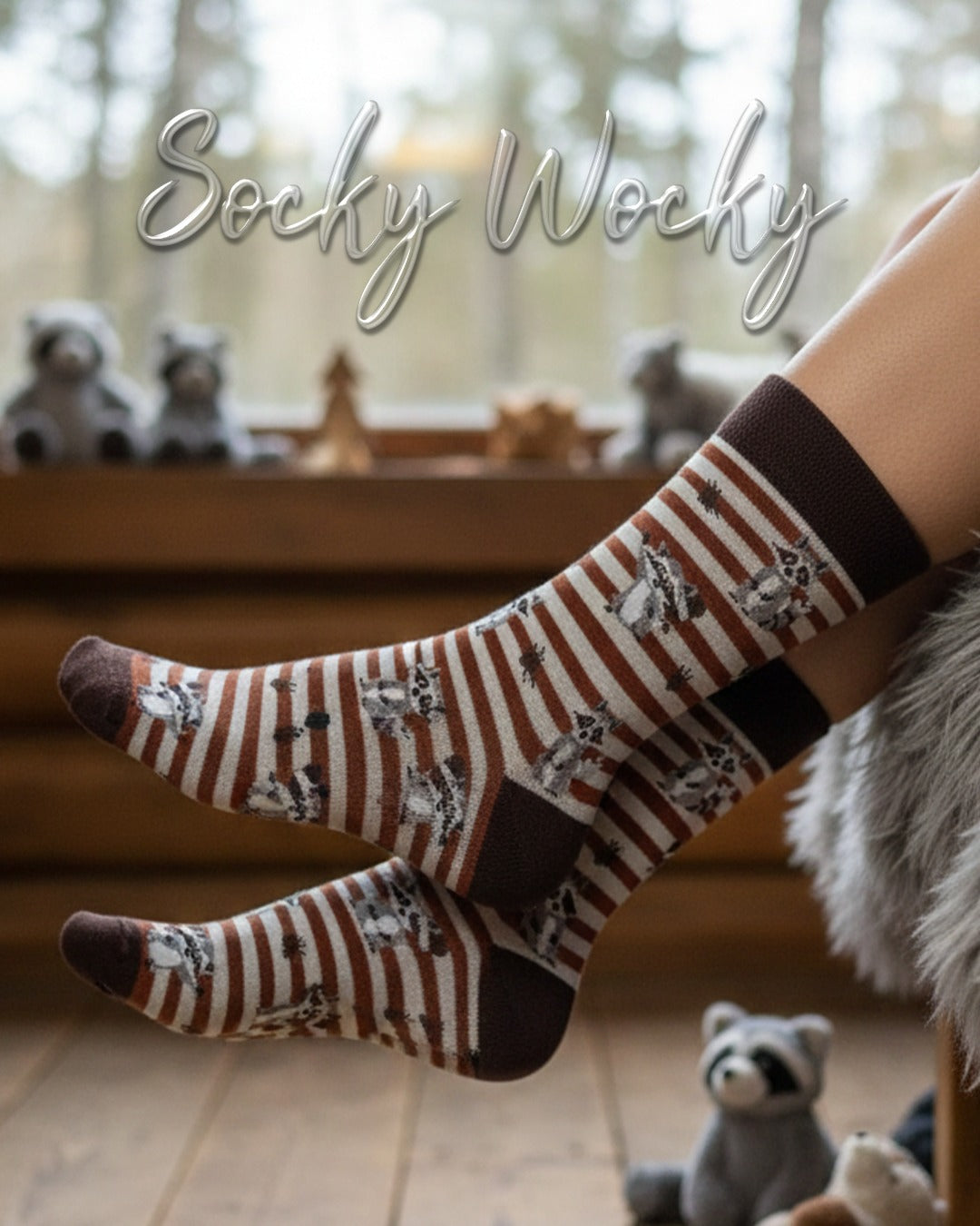 Racoons Socks Forest Animal Series